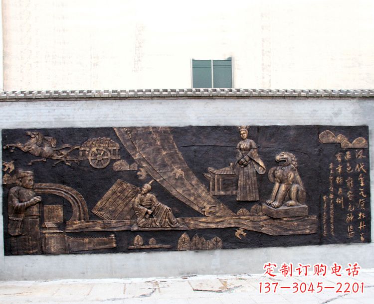 陕西“汉代重气质，牡丹留正色”中国传统文化浮雕壁画，玻璃钢仿铜园林墙壁装饰壁画