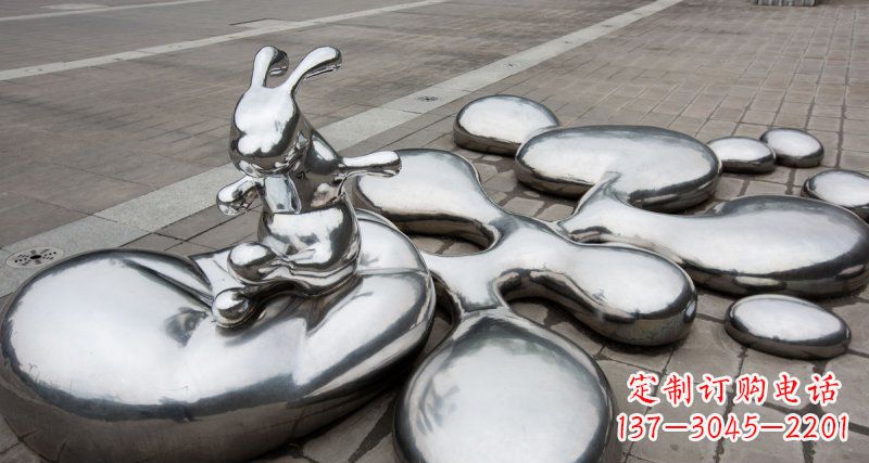 陕西不锈钢兔子雕塑——精美的水滴广场装饰