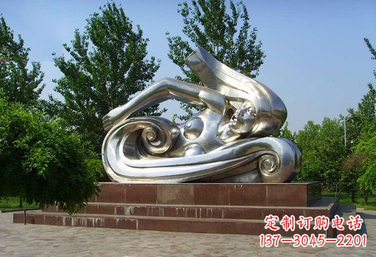陕西浪漫游泳不锈钢女孩雕塑