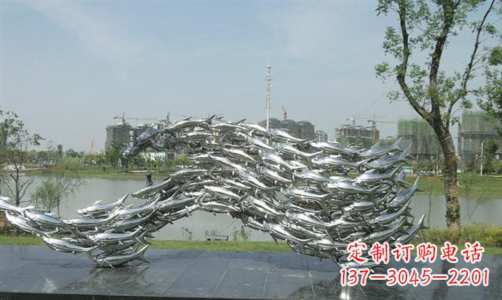 陕西精美动物雕塑点缀不锈钢鱼群公园