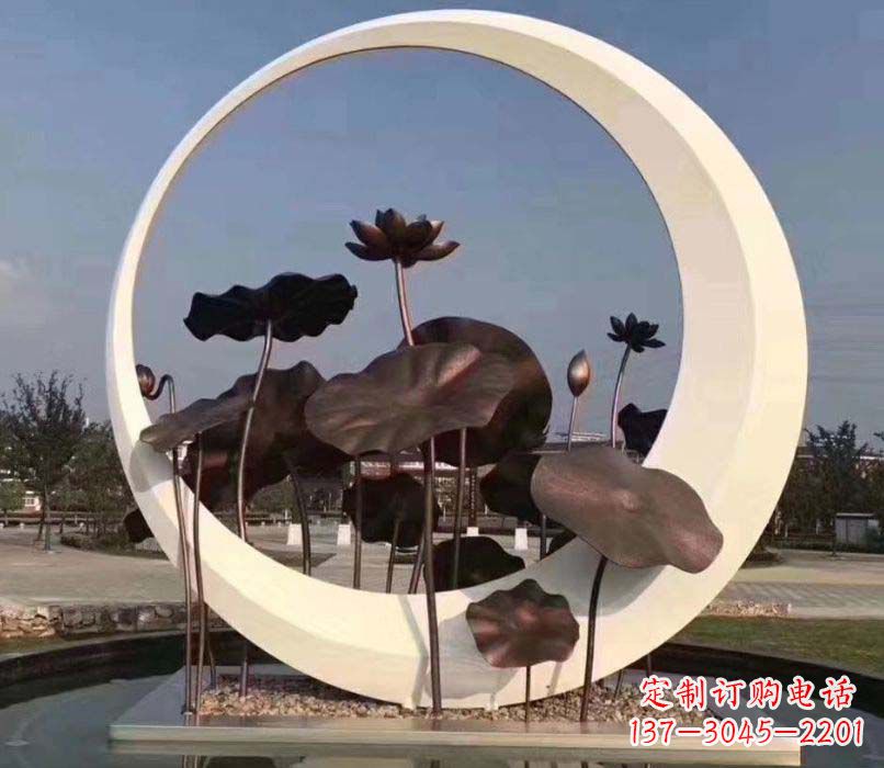 陕西环绕荷香不锈钢圆环雕塑