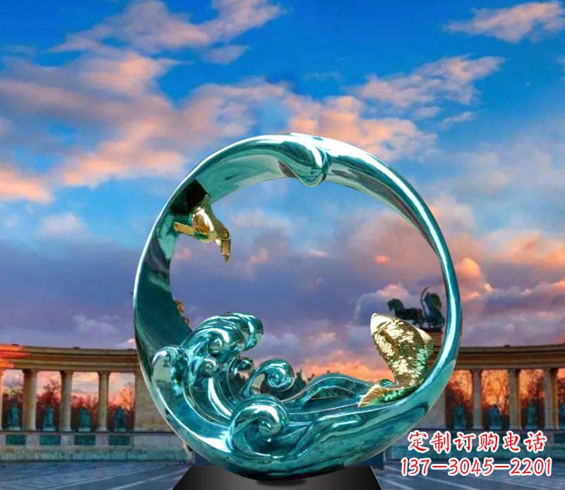 陕西城市之环不锈钢彩银雕塑