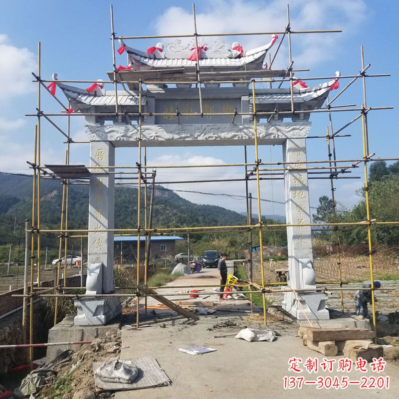 陕西村庄石牌坊雕塑传承民间文化