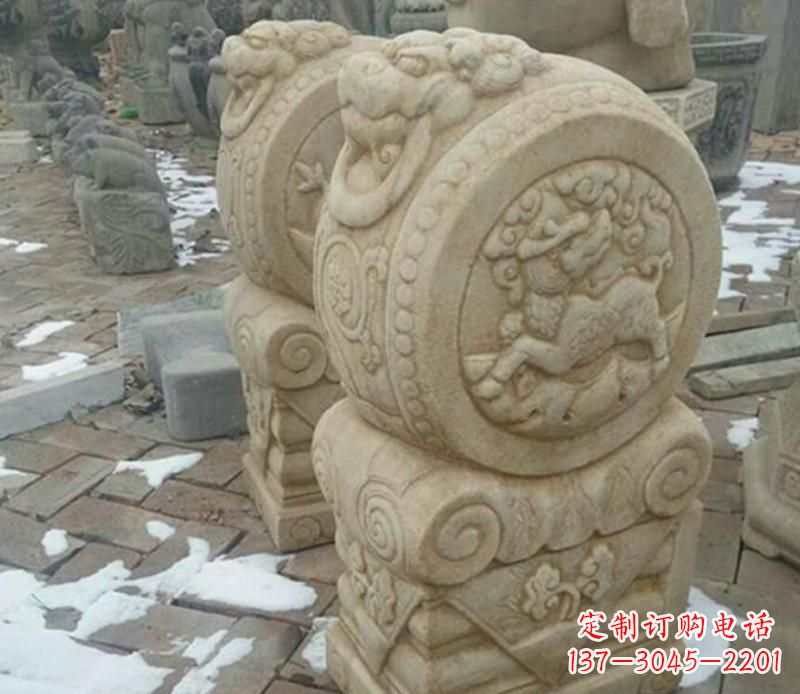 陕西大理石抱鼓公园门墩雕塑——精美雕刻展现灵动之美