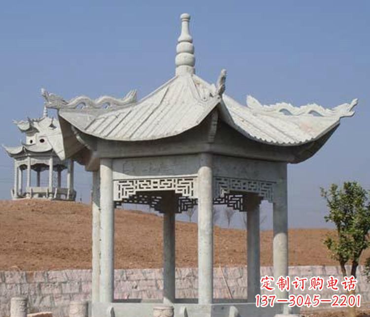 陕西精美大理石六角凉亭石雕