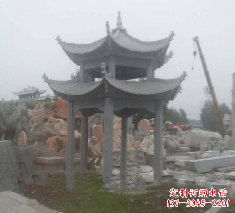 陕西大理石六角凉亭石雕,精美绝伦