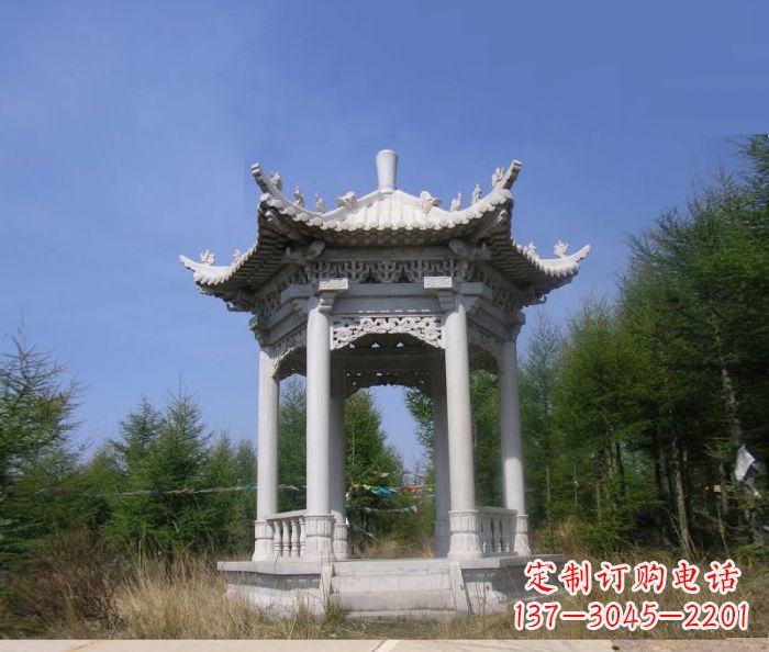 陕西精美大理石六角石凉亭雕塑