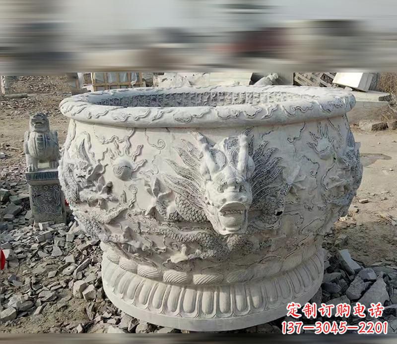 陕西大理石龙浮雕水缸精美精致,让您的家居生活更加有意义