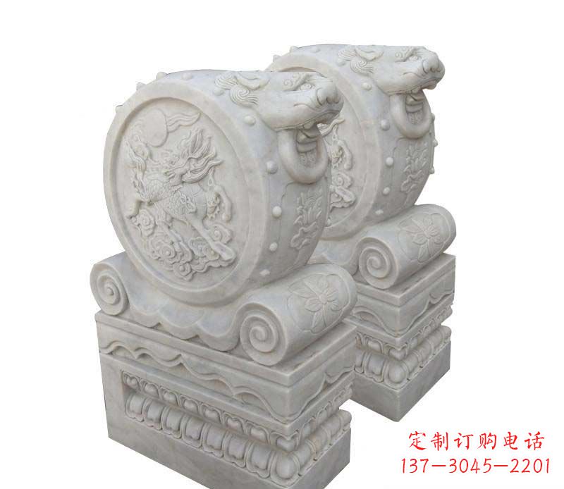 陕西大理石狮子头门墩雕塑