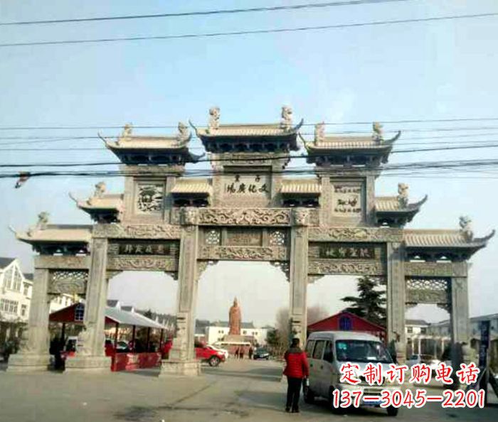 陕西大型五门石雕牌坊 (3)