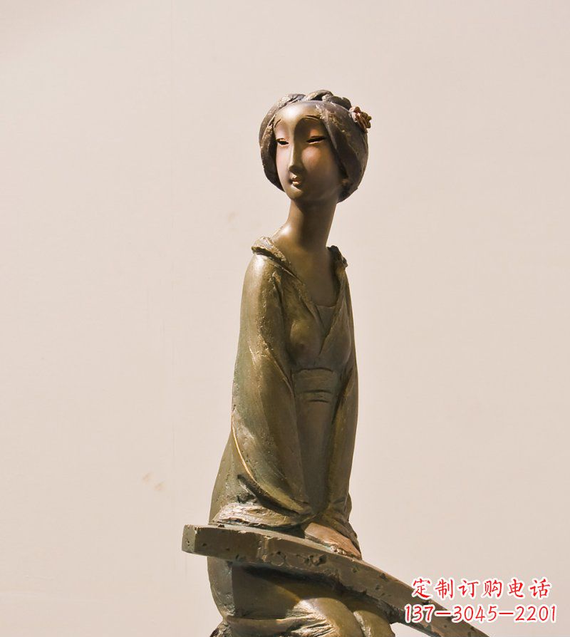 陕西古筝女人铜雕古代人物雕塑