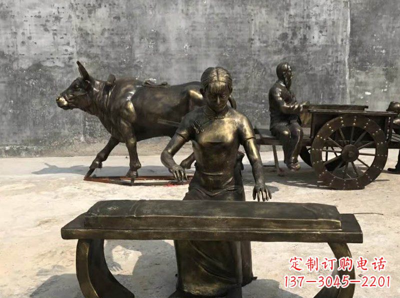 陕西铜制古筝人物校园景观雕塑