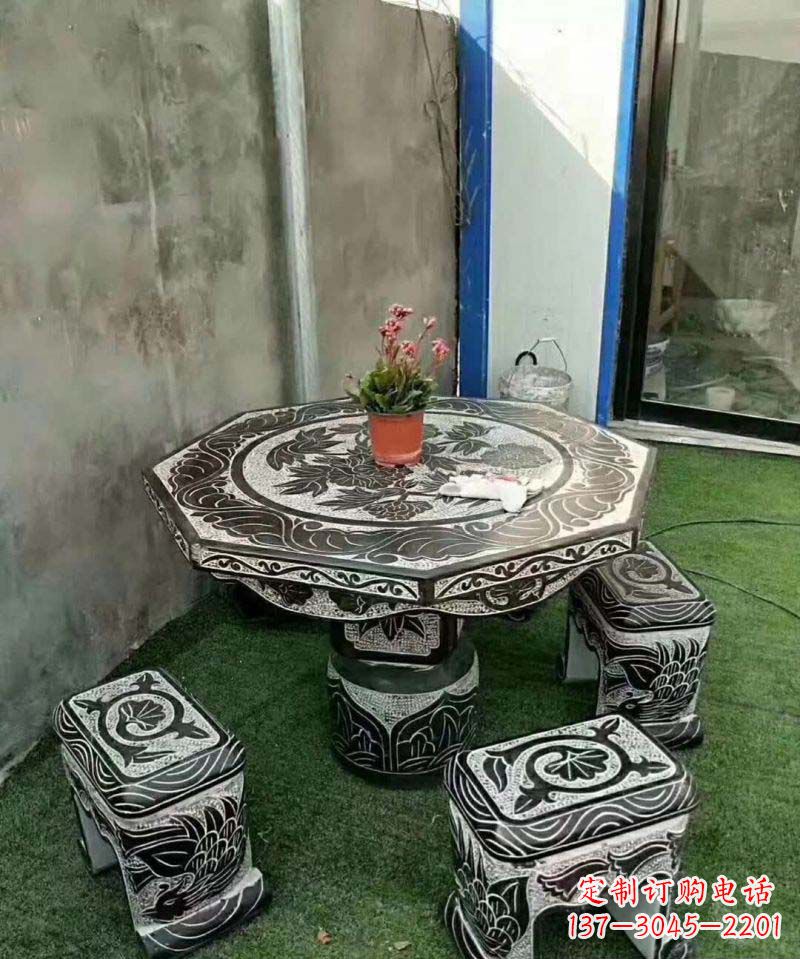陕西多边形石头桌凳雕塑