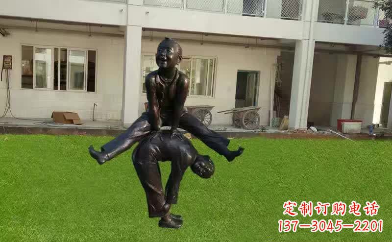 陕西卡通青少年跳马铜雕塑