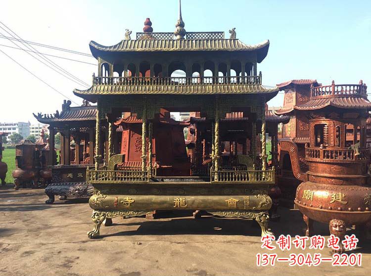 陕西高浮雕螭龙纹铜香炉