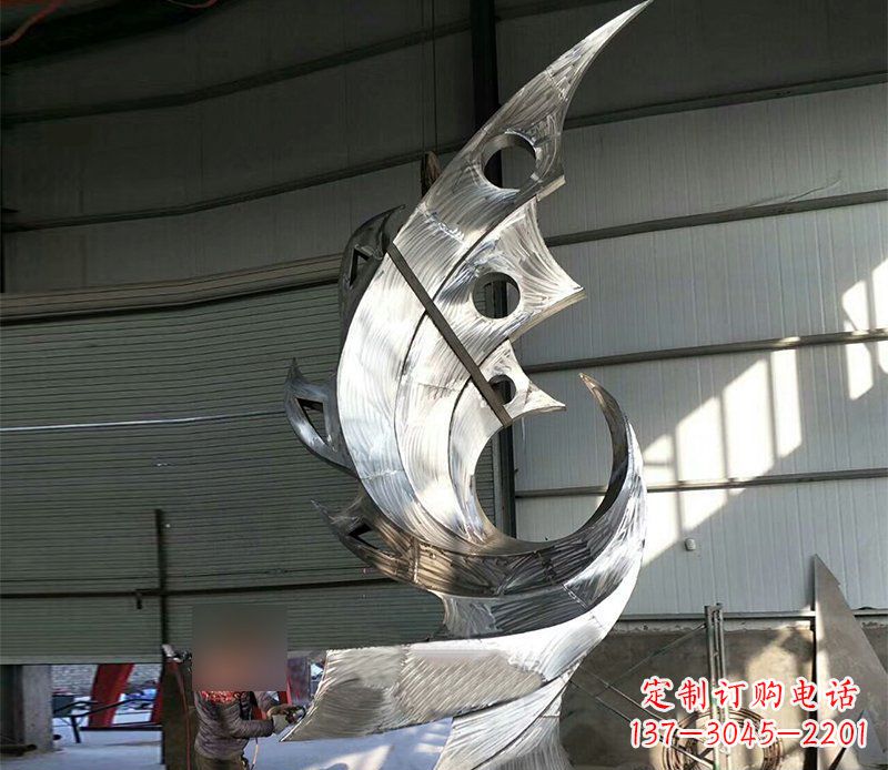 陕西公园不锈钢抽象凤凰景观雕塑 (3)