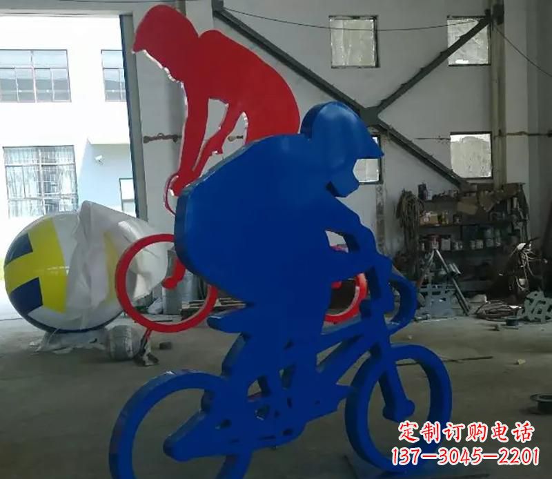 陕西公园不锈钢骑自行车运动人物雕塑