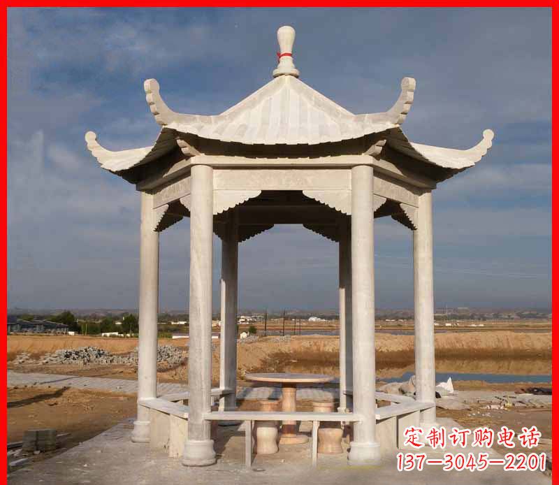 陕西公园大理石六角石雕凉亭 (2)