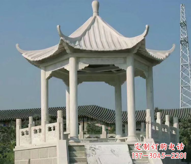陕西极具视觉冲击力的大理石六角石凉亭雕塑