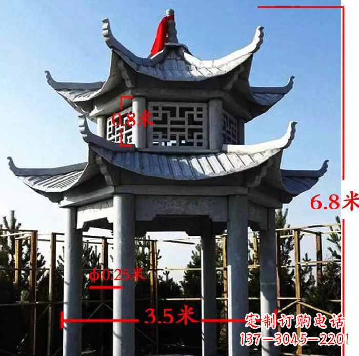 陕西杰出的大理石六角石双层凉亭雕塑