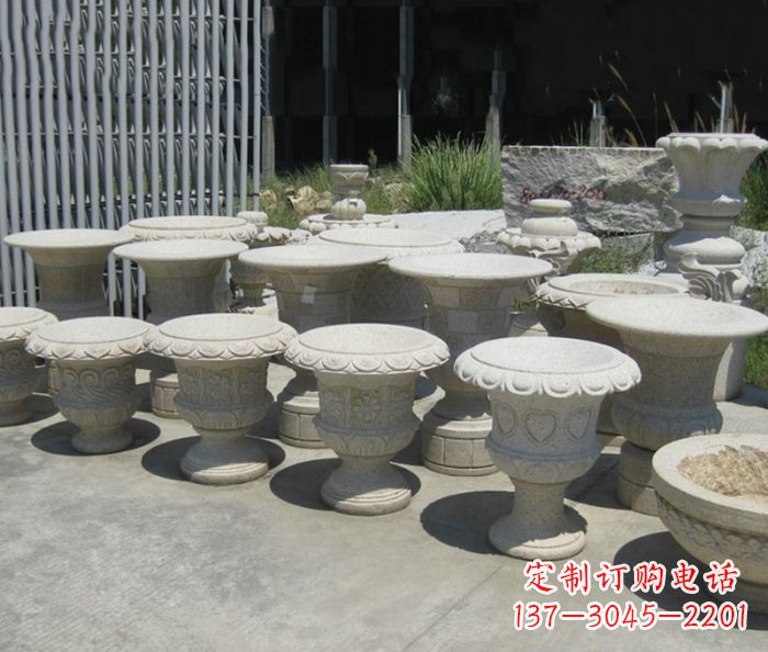陕西大理石花盆石雕艺术品