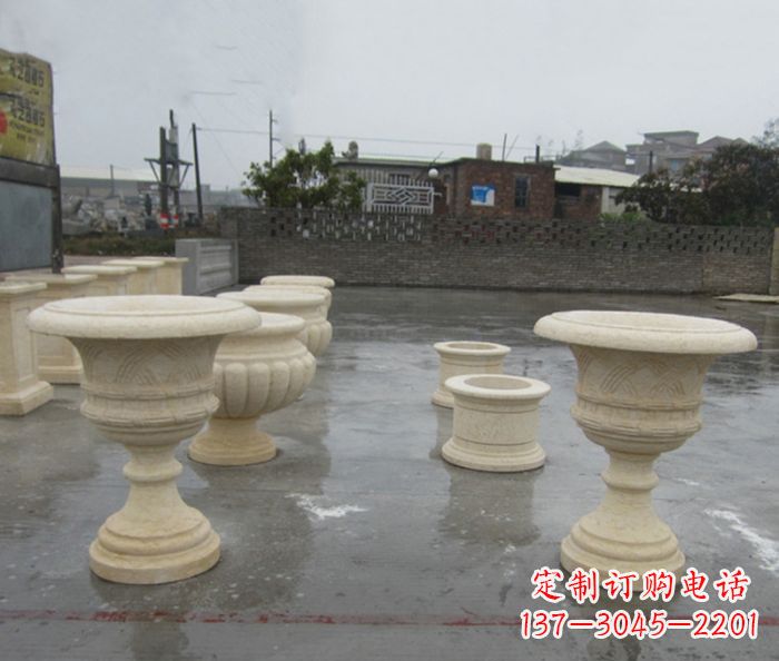 陕西完美绽放——大理石花盆石雕
