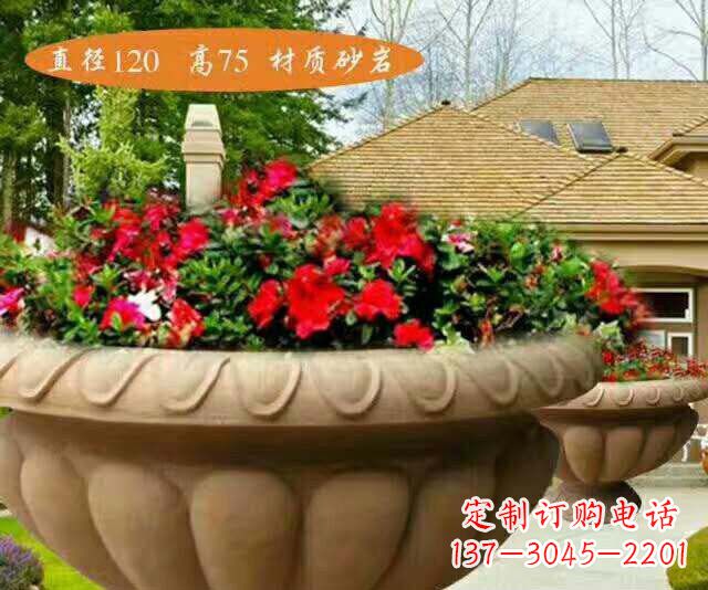 陕西公园砂岩花盆石雕花钵