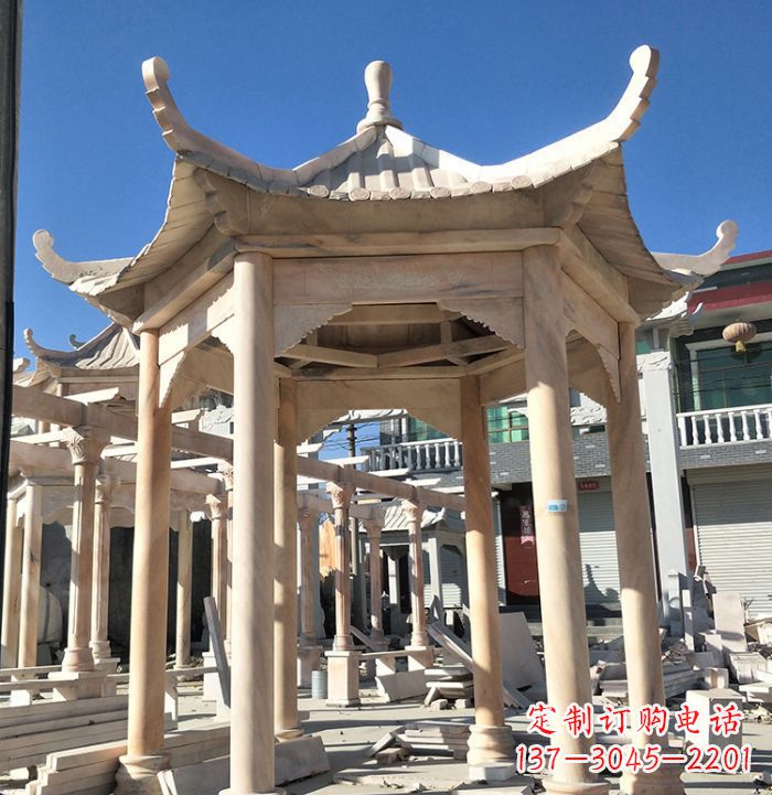 陕西公园晚霞红凉亭雕塑
