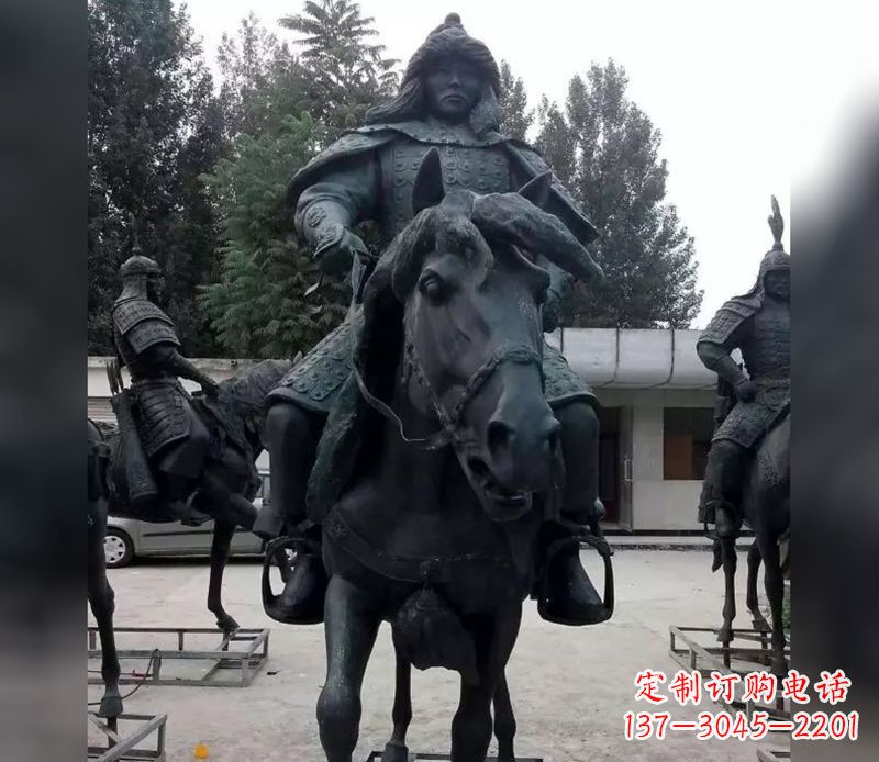 陕西英姿飒爽古代将军骑马铜雕