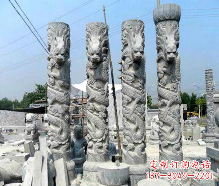 陕西广场景观大理石龙柱石雕 (4)