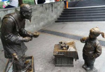 陕西小女孩铜雕，古朴优雅