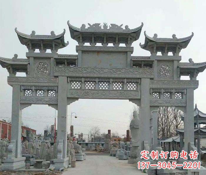 陕西三门牌坊石雕,精美汉风石雕装饰景区