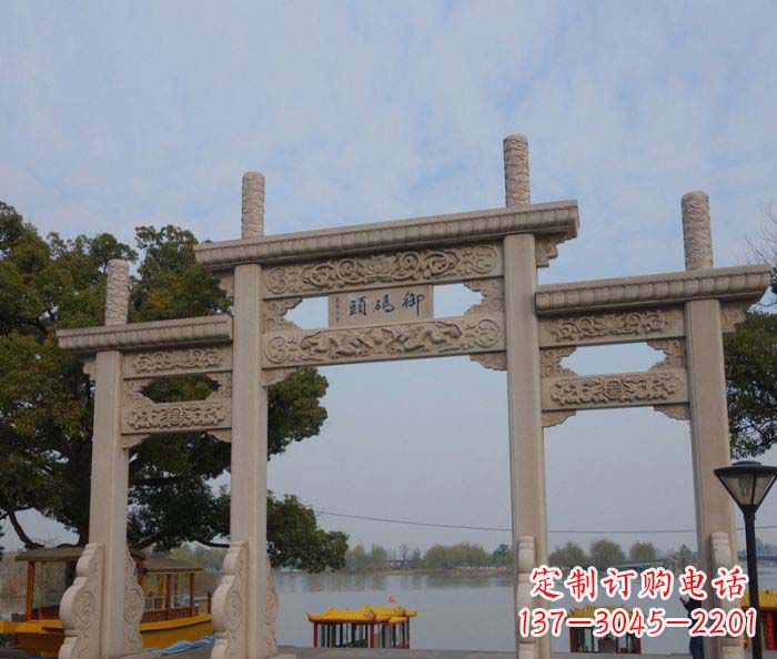 陕西景区三门古典牌坊石雕