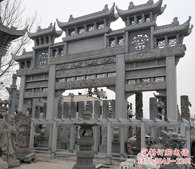 陕西京中领雕塑:牌坊石雕定制