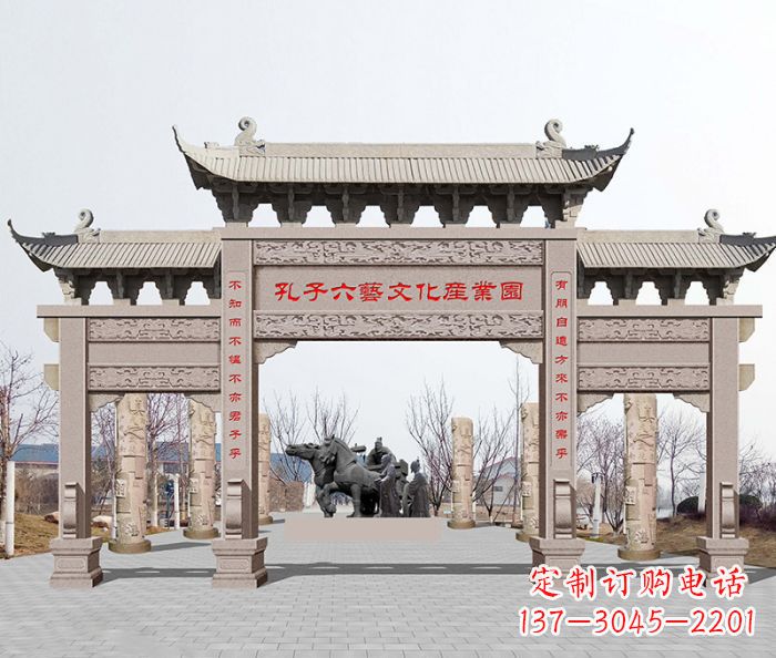 陕西景区三门石雕牌坊-高质美观可靠的雕塑装置