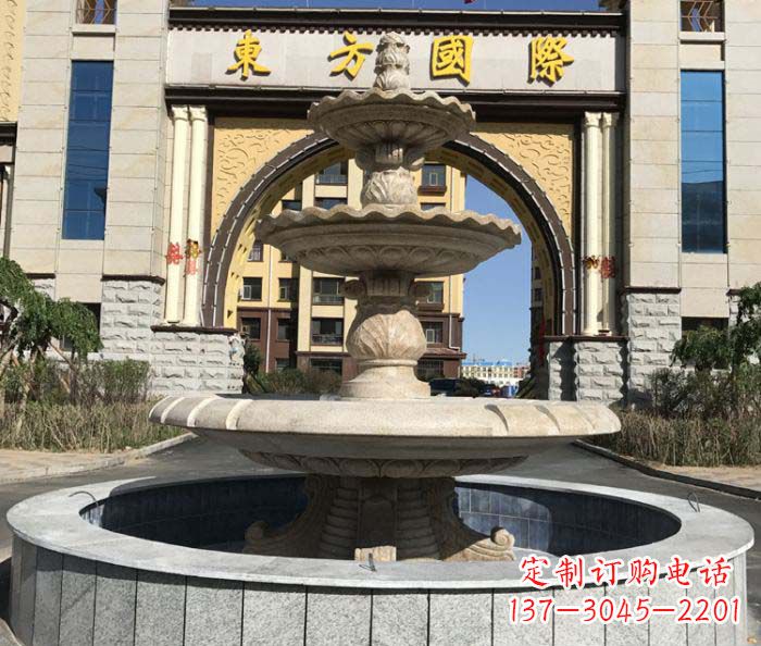 陕西三层欧式喷泉石雕，为小区增添质感