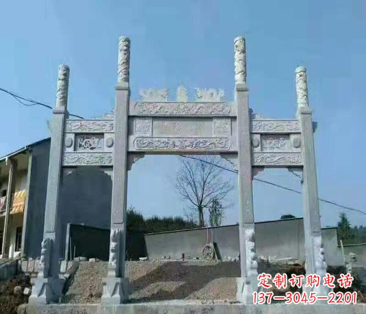 陕西三门仿古牌坊石雕,精致雕刻典雅之美