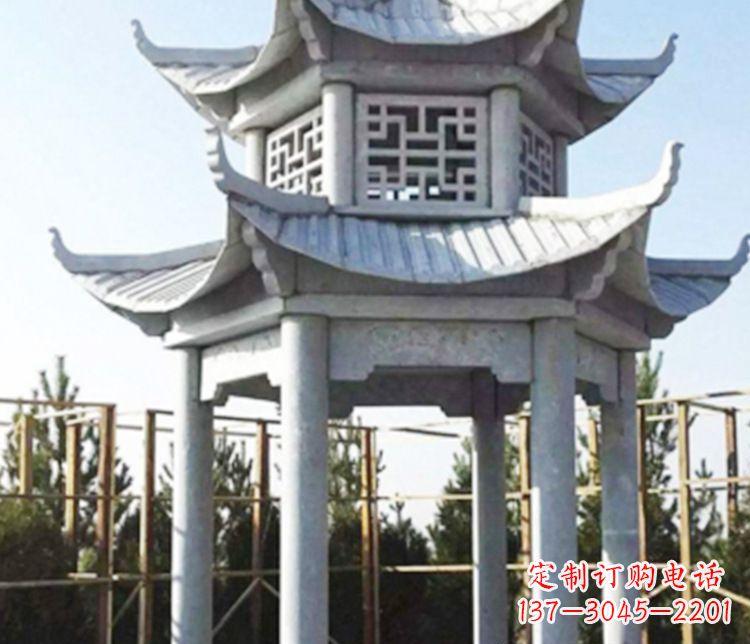 陕西双层仿古石凉亭石雕_2