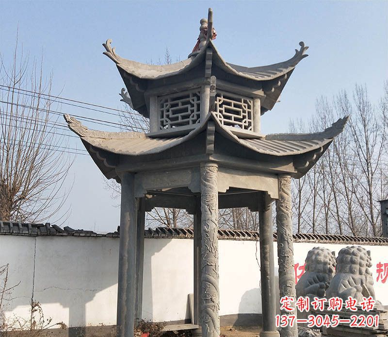 陕西双层户外凉亭石雕 (2)