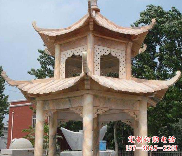 陕西双层晚霞红凉亭石雕
