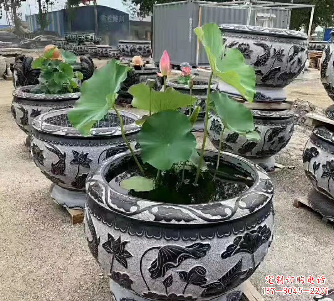 陕西睡莲石浮雕花盆雕塑公园景观雕塑