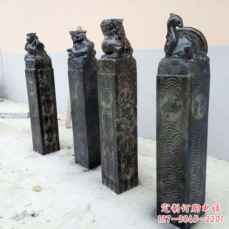 陕西四方神兽青石仿古栓马柱