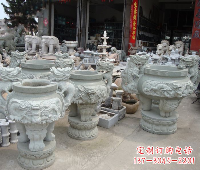 陕西寺庙景观龙头石雕水缸