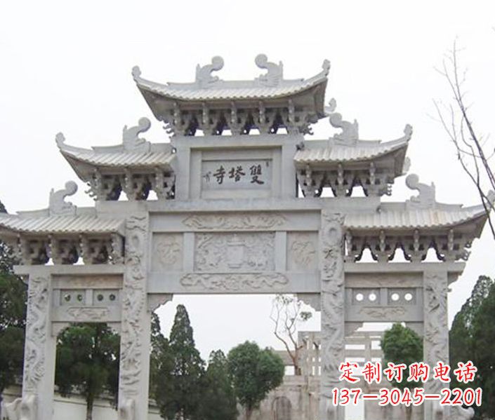 陕西寺庙三门牌坊石雕 (2)