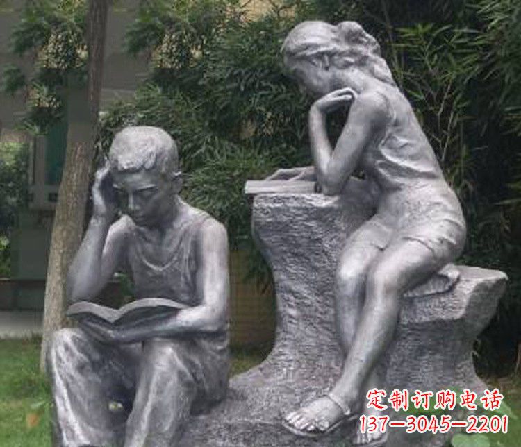 陕西铜雕校园读书学生摆件