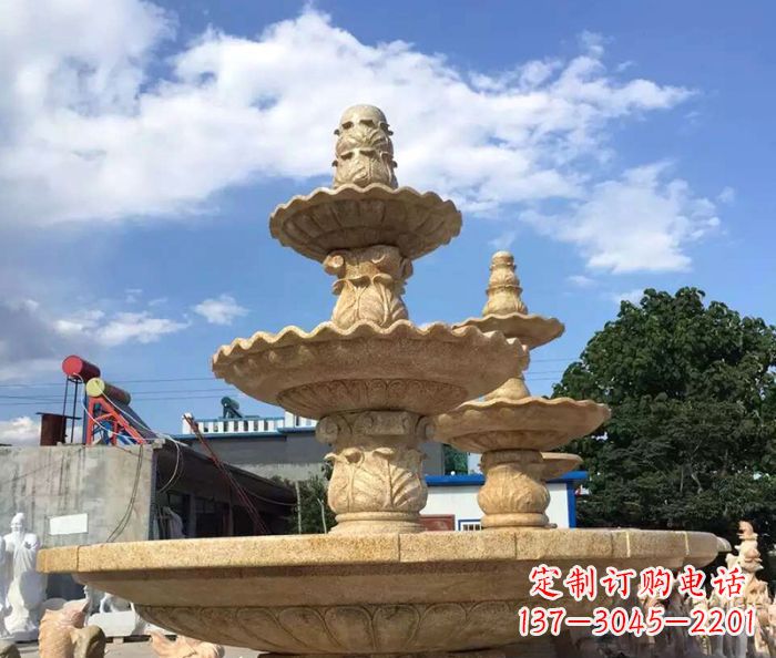 陕西晚霞红多层喷泉石雕