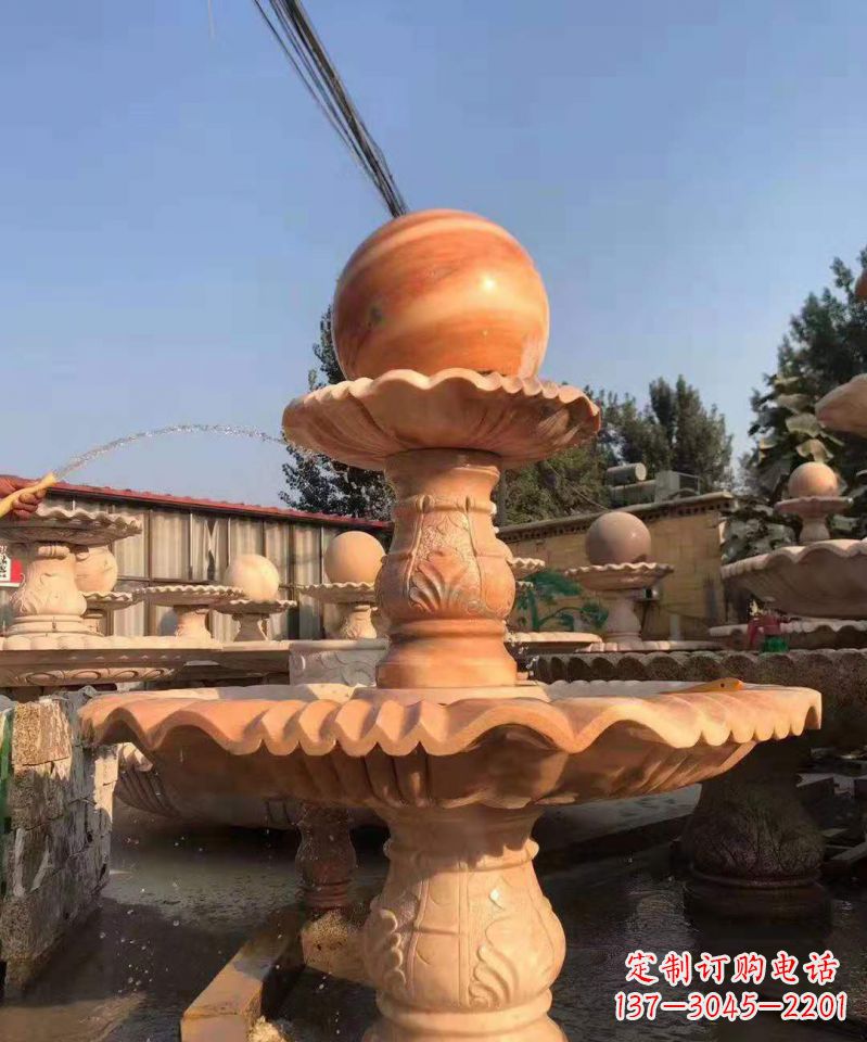 陕西晚霞红风水球雕塑别墅庭院景观雕塑