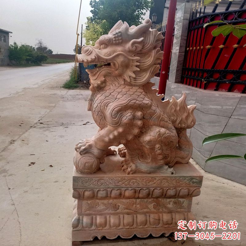 陕西晚霞红麒麟石雕