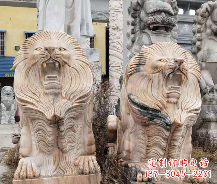 陕西晚霞红石雕欧式石狮子