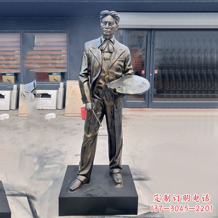 陕西现代画家徐悲鸿雕塑-玻璃钢仿铜名人雕像